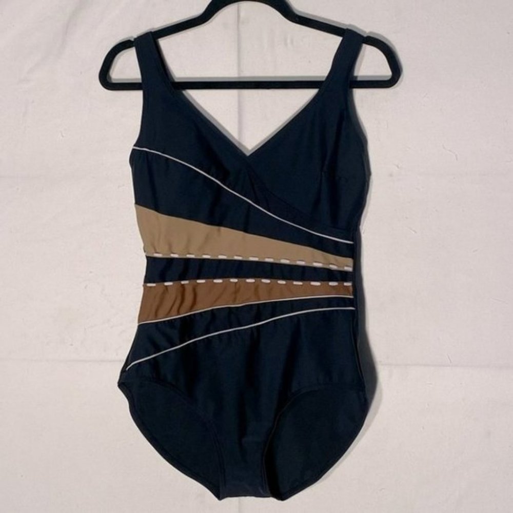 FantaSizer Suit Black Brown One Piece Swimsuit Bathing Suit  10